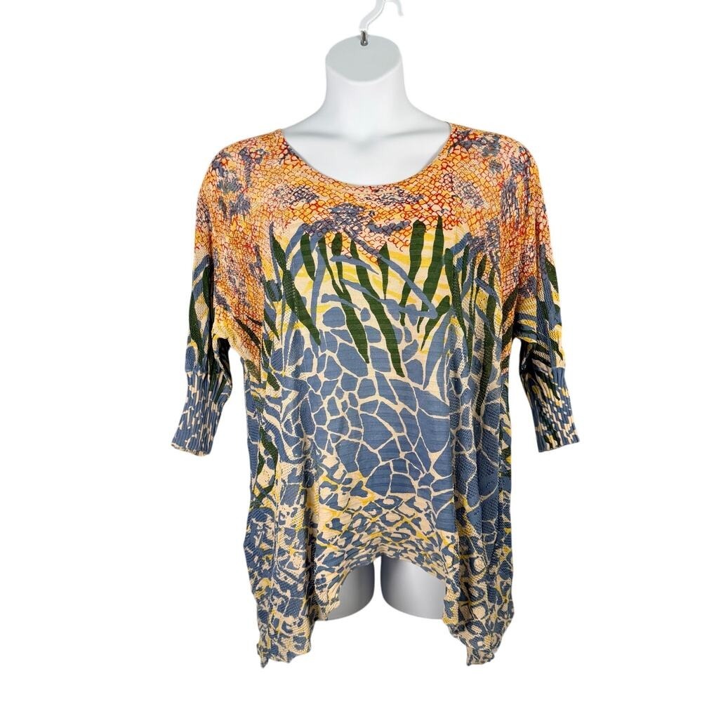Alberto Makali Top L Abstract Crochet Ribbed Sharkbite Relaxed Tunic Art to Wear